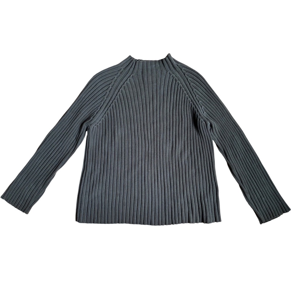 Vintage Y2K Military Green Ribbed Mock Neck Heavyweight Cotton Sweater L